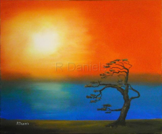 Wind Swept.jpg - "Windswept", acrylics on canvas, 24x30" (my interpretation of the lonely yaupon tree and how it is shaped by sand and wind over the many years)